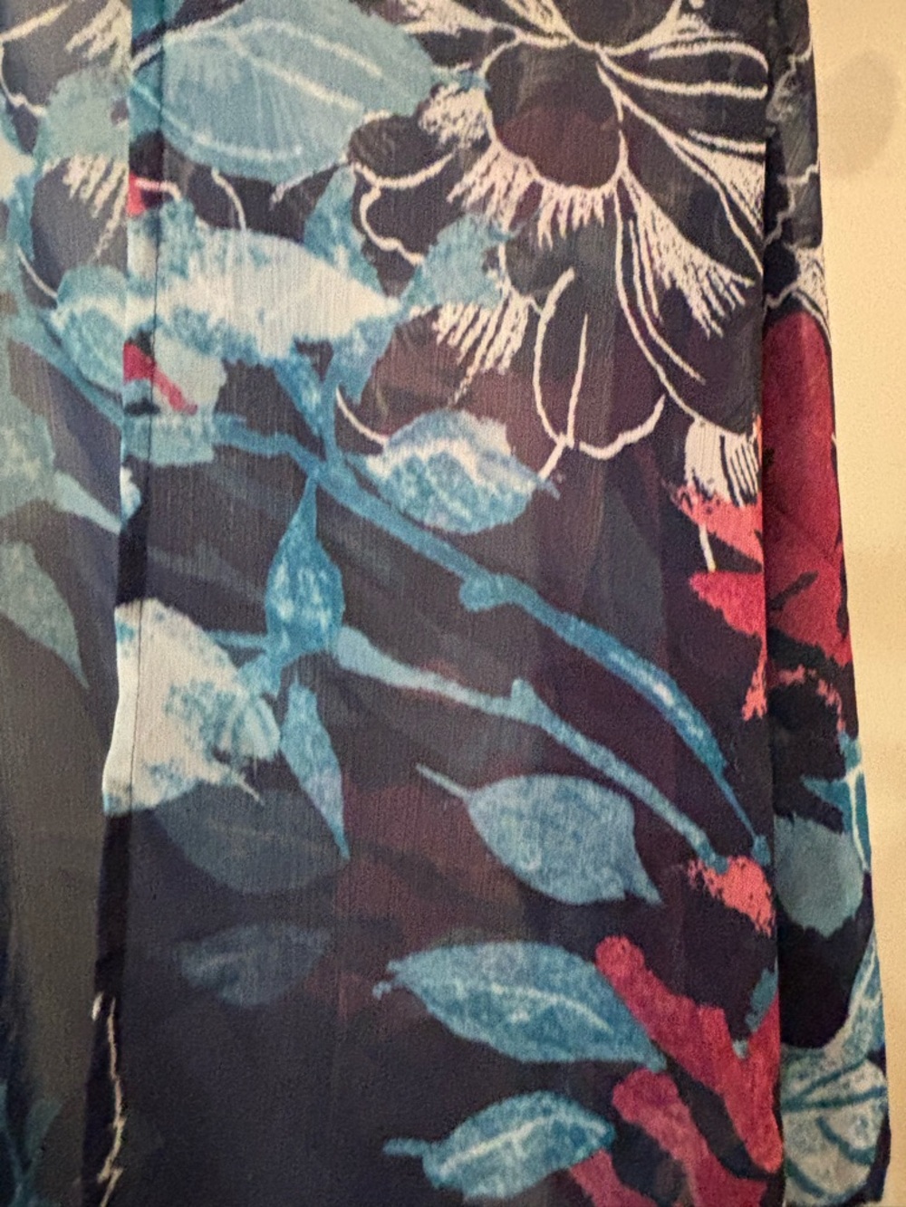 Chico's Sheer Floral Kimono in Navy with Teal & Pink one size - Picture 4 of 6